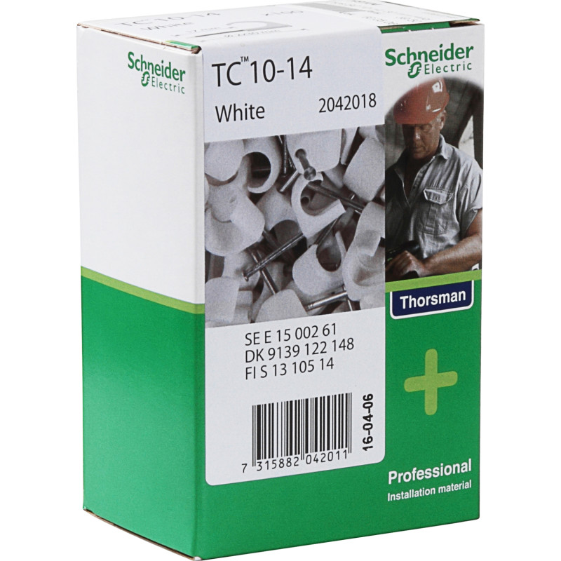 100 stk Schneider Electric TC kabelclips, hvid på 10-14 mm