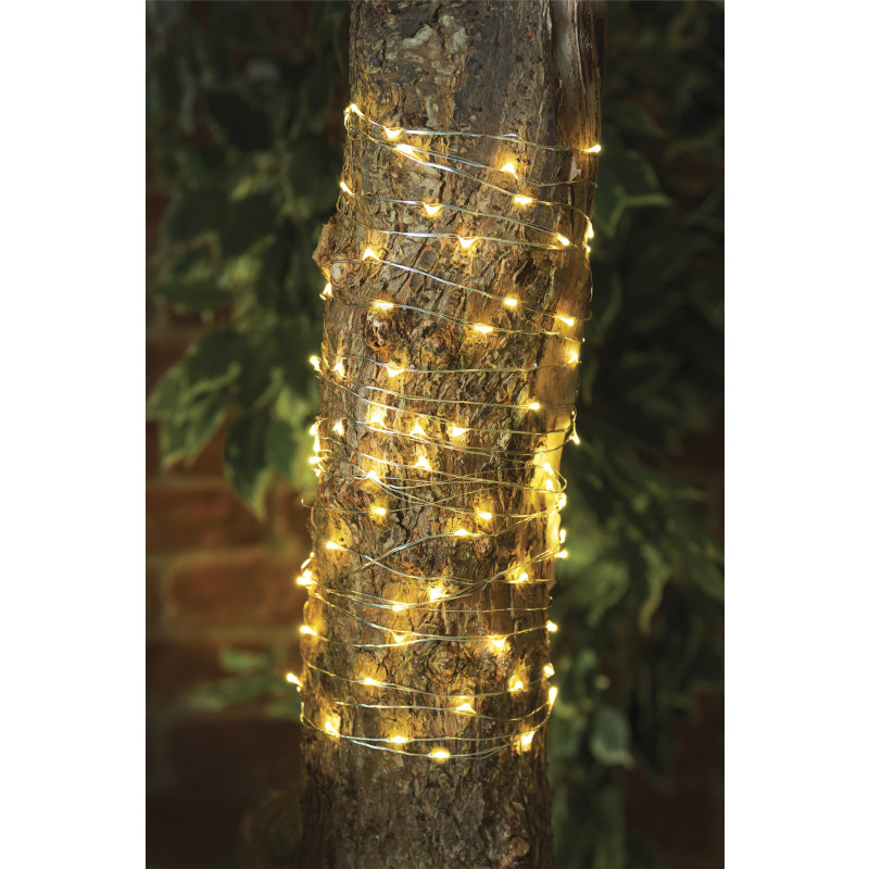 Veli solcelle lyskde, 200 varm hvid mikro LED, 20 meter + 3 meter