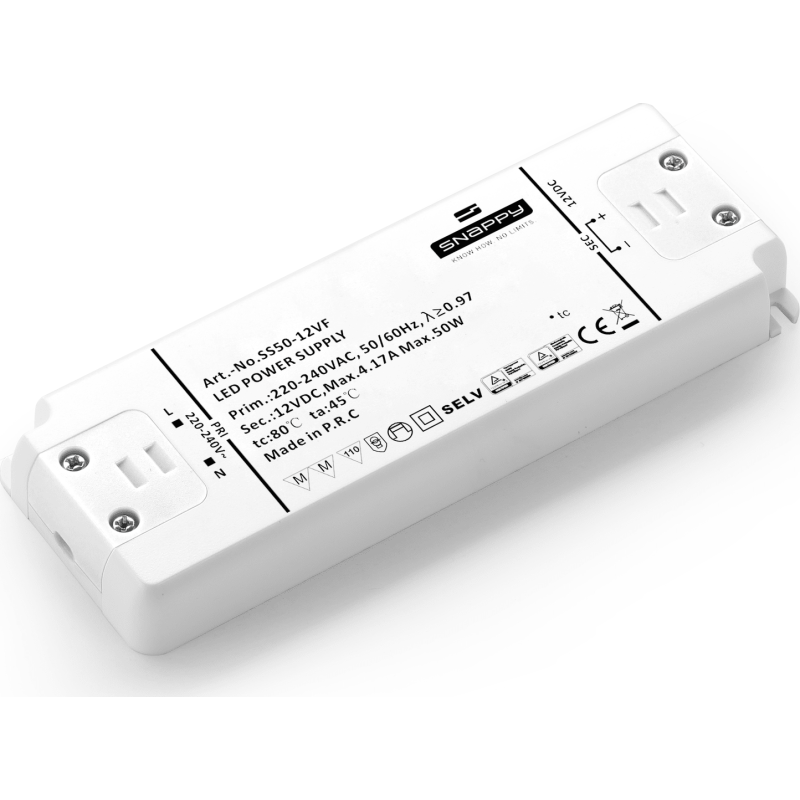 Snappy 50W / 12V DC strømforsyning - 4.17A, IP20 indendørs