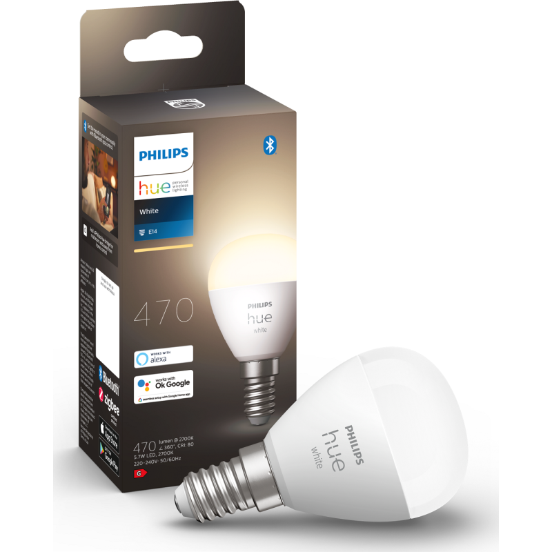 Philips Hue White P45 Kronepære E14 40W Bluetooth 1-pak