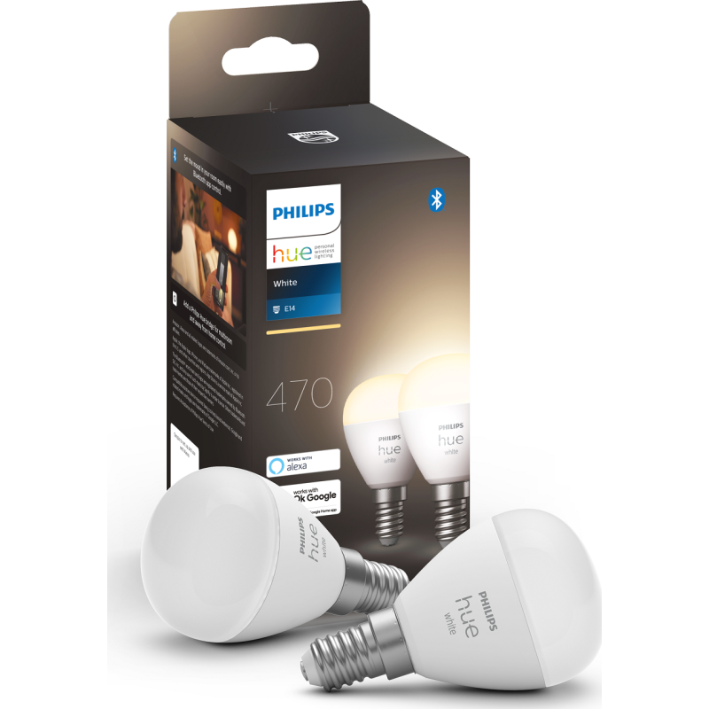 Philips Hue White E14 klotlampa, 2700K, 5,7W, 2-pack