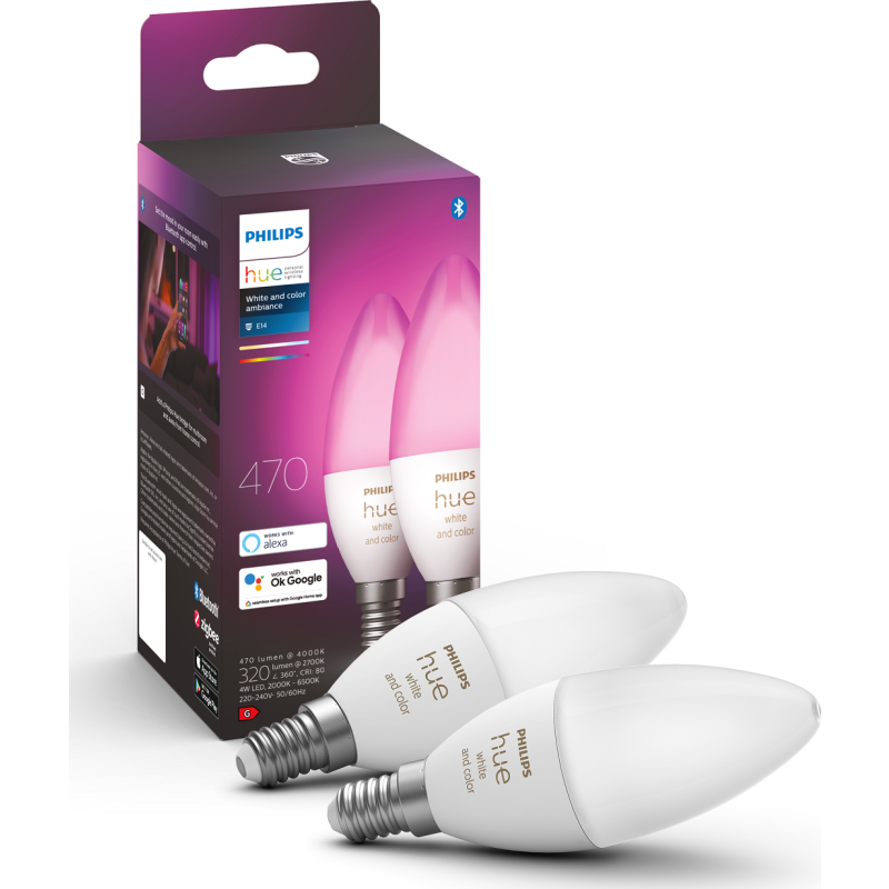 Philips Hue White Color Ambiance E14 kronljuslampa, 2-pack