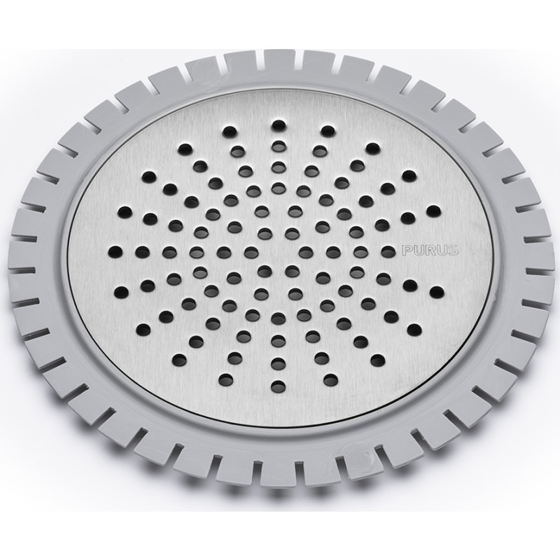 Purus Sun afløbsrist, til microcement, Ø150 mm, børstet rustfrit stål