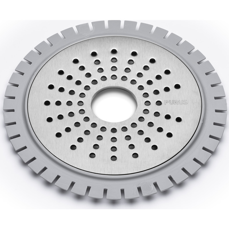 Purus Sun afløbsrist, til microcement, Ø150 mm, børstet rustfrit stål
