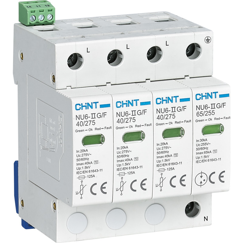 Chint Transientbeskyttelse Type 2, 65kA/275V 3P+N med meldekontakt