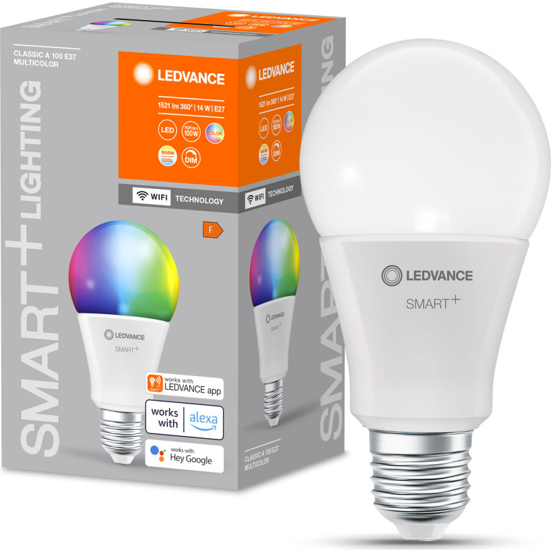 4 st Ledvance Smart+ Wifi E27 standardlampa, f&auml;rg&auml;ndring + justerbar vit, 14W, 1 st