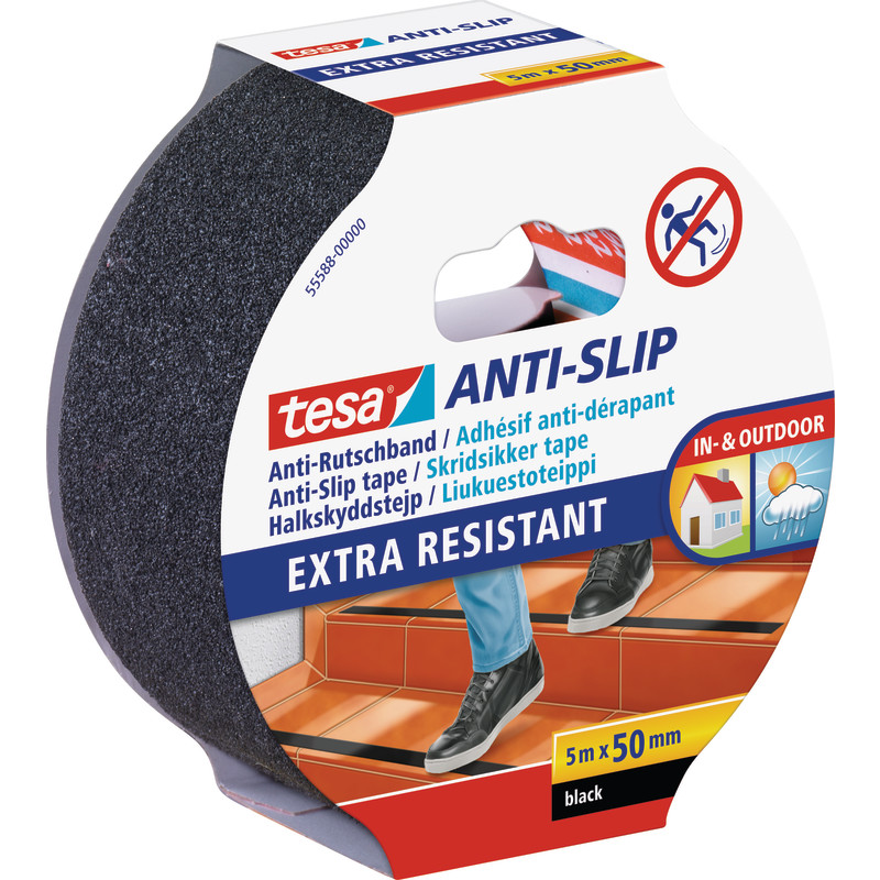 Tesa Anti-slip halkskyddstejp, 5 m x 50 mm, svart