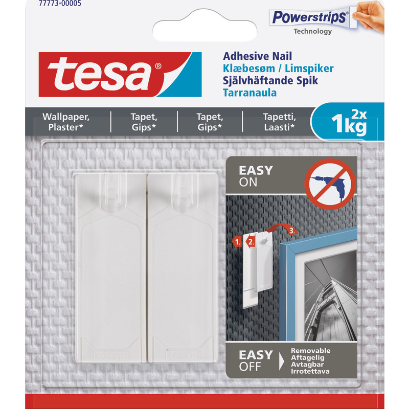 Tesa spik, självhäftande, 1 kg, 2-pack, vit