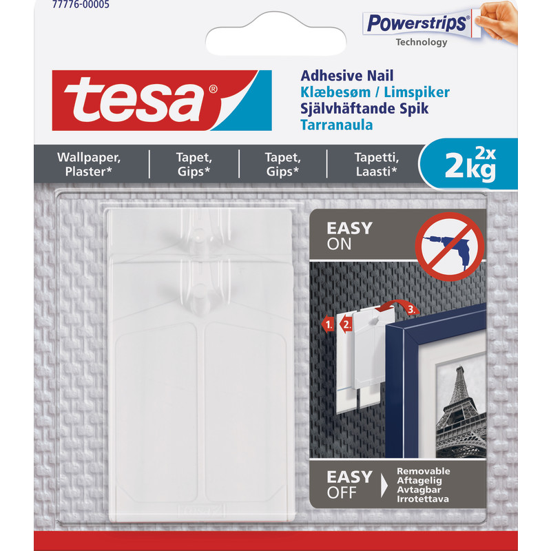 Tesa spik, självhäftande, 2 kg, 2-pack, vit