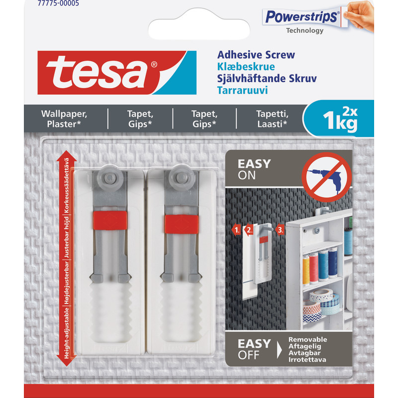 6 st Tesa skruv, självhäftande, 1 kg, 2-pack, justerbar, vit