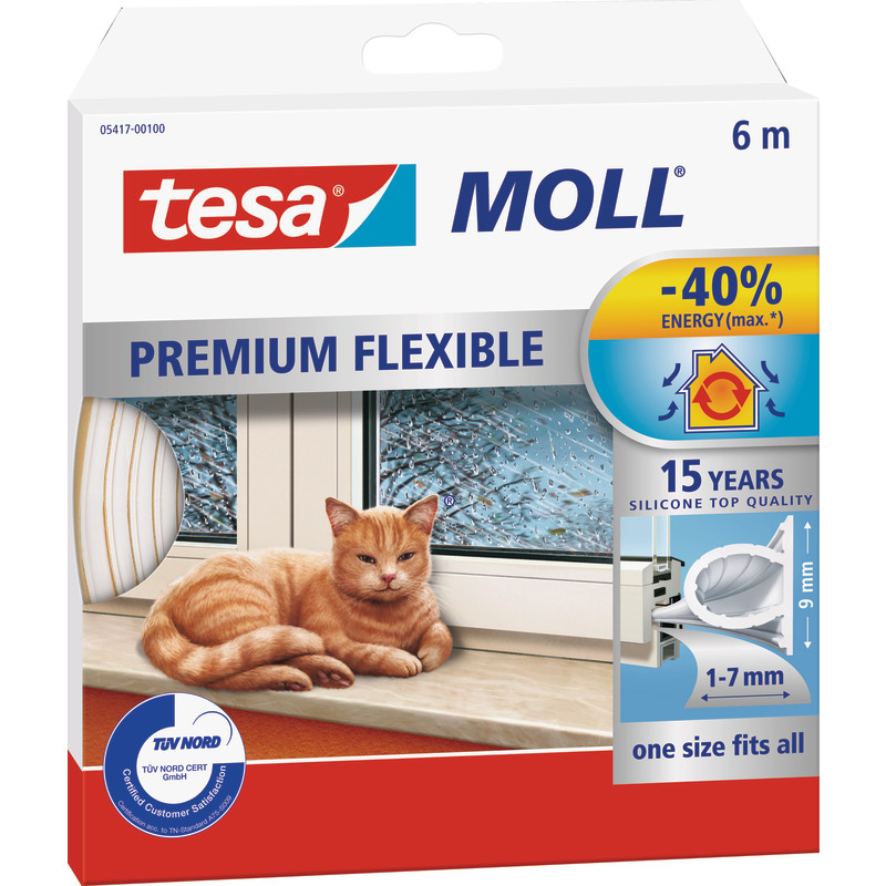 Tesamoll silikonettningsliste O-profil, 6 m x 8,5 mm x 9 mm, hvid