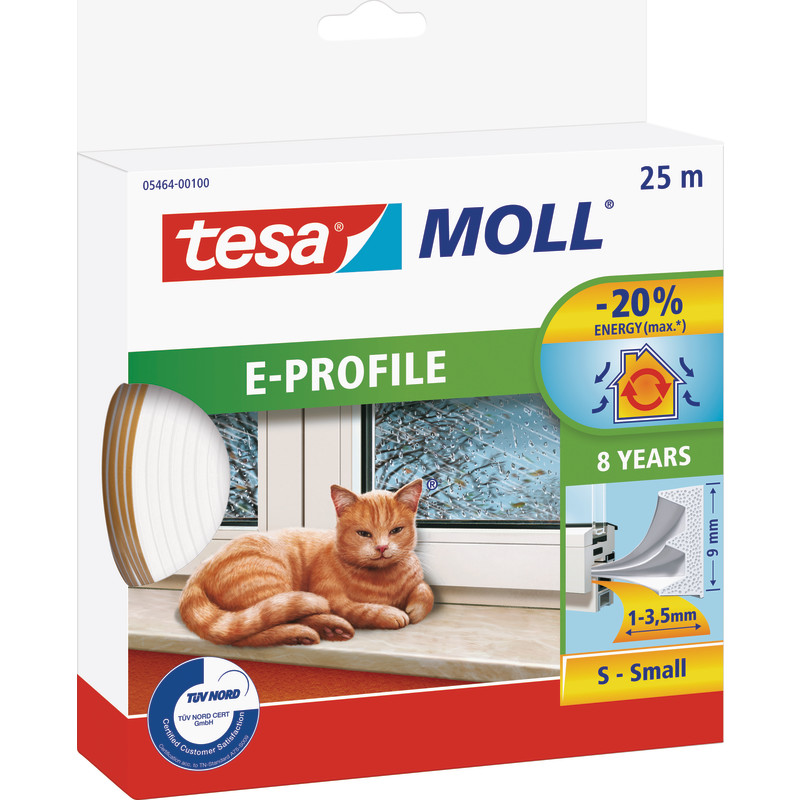 Tesamoll tätningslist, E-profil, 25 m, vit
