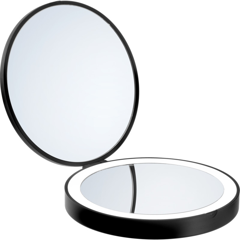 Make-up spejl med LED-lys, lomme model, genopladeligt batteri, 7x forstrrelse, sort, - Smedbo