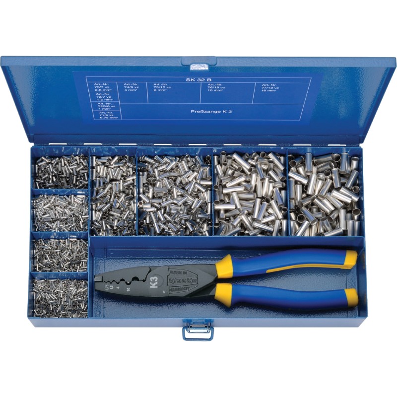 Klauke SK32B Kabelsko-sortiment 0.75 mm², 1 mm², 1.5 mm², 2.5 mm², 4 mm², 6 mm², 10 mm², 16 mm² Uisoleret Metal 4900 stk
