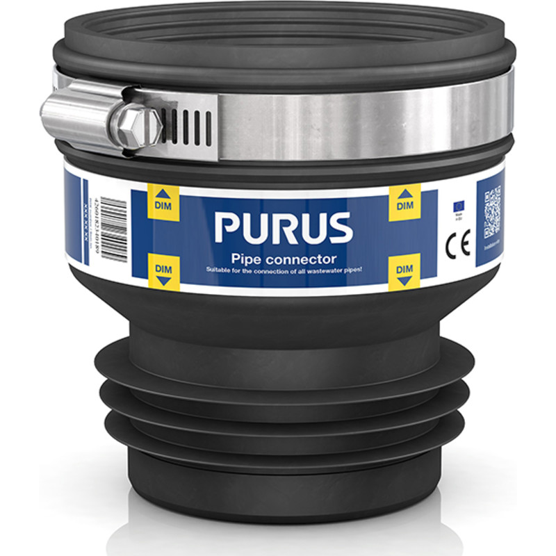 Purus Plug-in gummikobling med slangebånd, Ø73-85/69-75 mm, sort