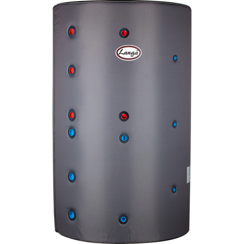 Langå buffertank, isoleret, sanitetsspiral, solspiral, 1000 liter