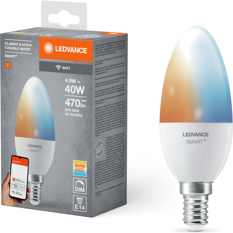 4 stk Ledvance Smart+ Wifi E14 kertepære, 2700K-6500K, 4,9W