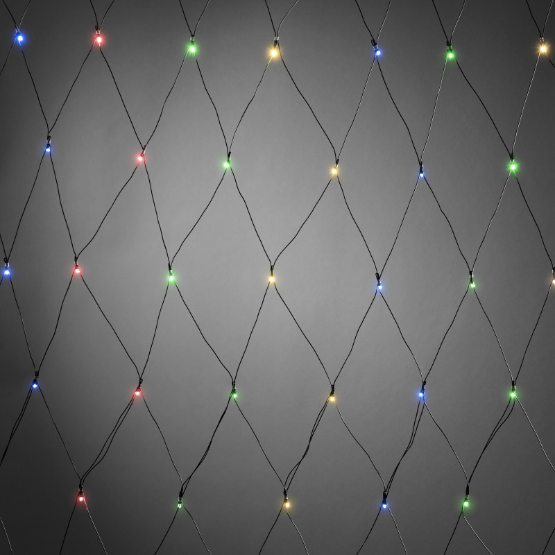 12 stk Konstsmide udendørs lysnet, batteri, 80 farvede lys, 160 x 80 cm