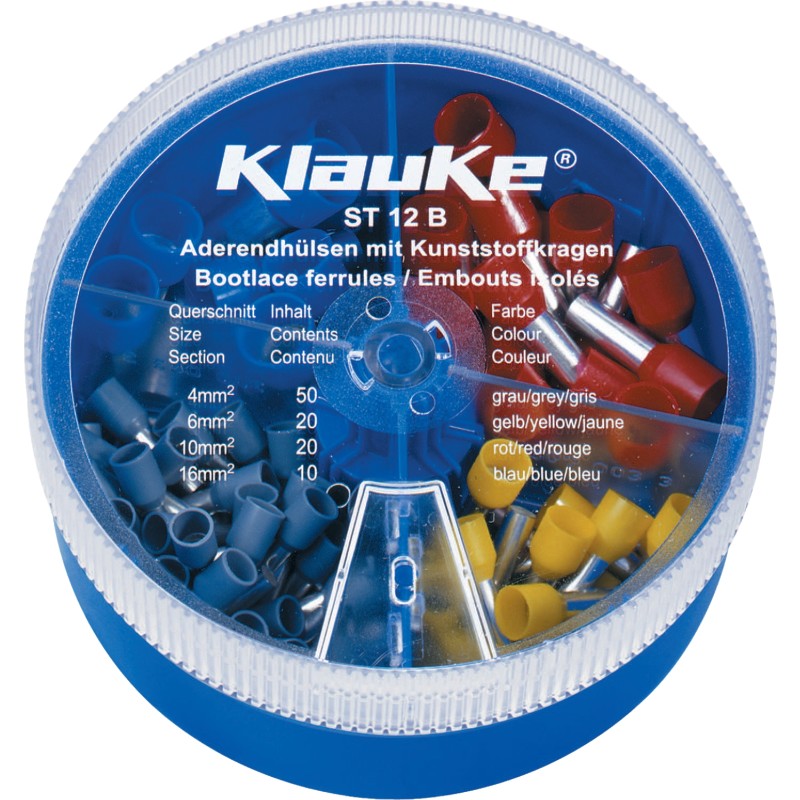 Klauke ST12B Kabelsko-sortiment 4 mm², 6 mm², 10 mm², 16 mm² Delvist isoleret Grå, Gul, Rød, Blå 100 Teile