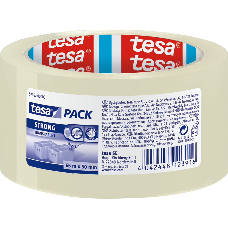 tesa Pack Strong Packaging Tape 66 m × 50 mm Transparent
