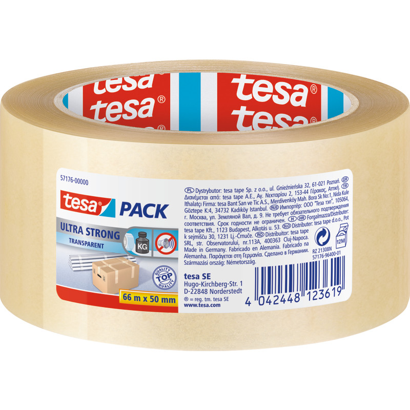 6 stk Tesa emballagetape, klar, stærk, 50 mm, 66 meter