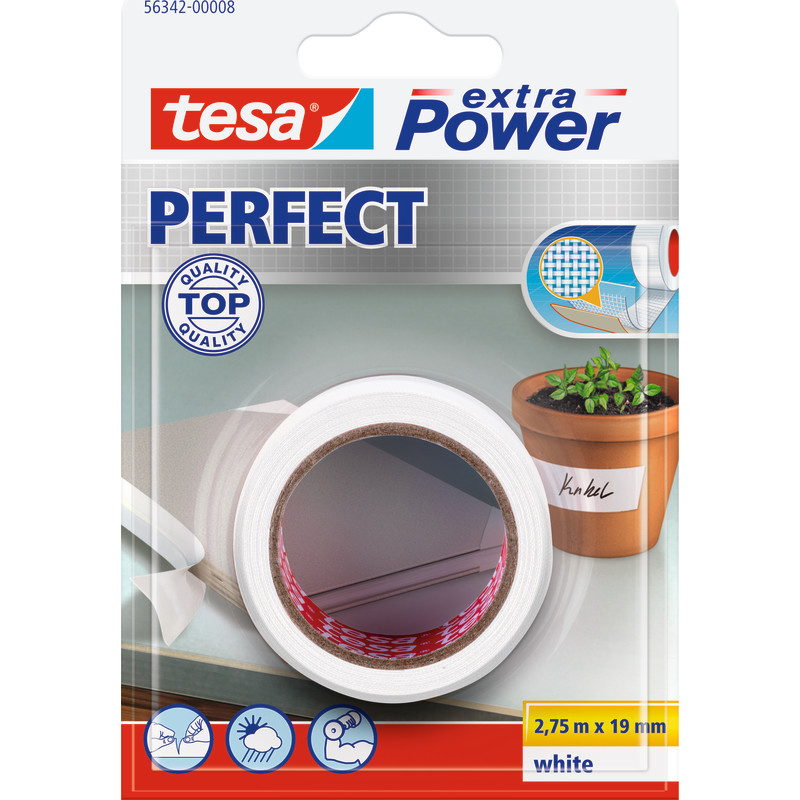 Tesa Perfect lærredstape, hvid, 19 mm, 2,75 meter