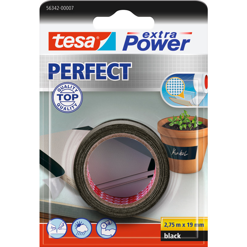 12 st Tesa Perfect canvasband, svart, 19 mm, 2,75 meter