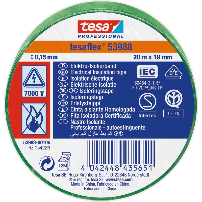 tesa 53988-00106-00 Isoleringsbånd tesa® Professional Grøn (L x B) 20 m x 19 mm 1 stk