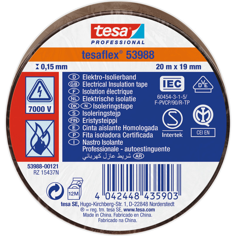 tesa 53988-00121-00 Isoleringsbånd tesa® Professional Brun (L x B) 20 m x 19 mm 1 stk