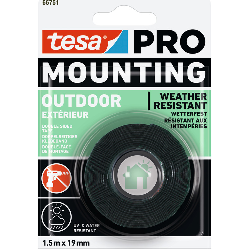 12 stk Tesa Pro uv dobbeltklæbende monteringstape, 19 mm, 1,5 meter