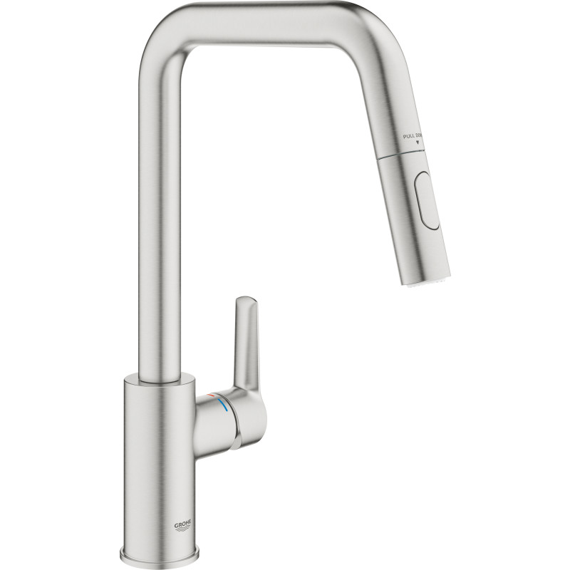 Grohe Start kkkenarmatur, U-tud, udtrk, dual spray, brstet, supersteel