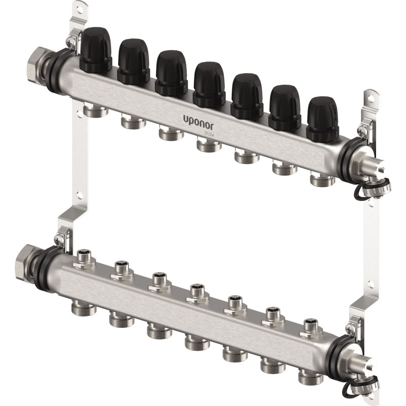Uponor Vario S 1" värmekretsfördelare, 7 kretsar