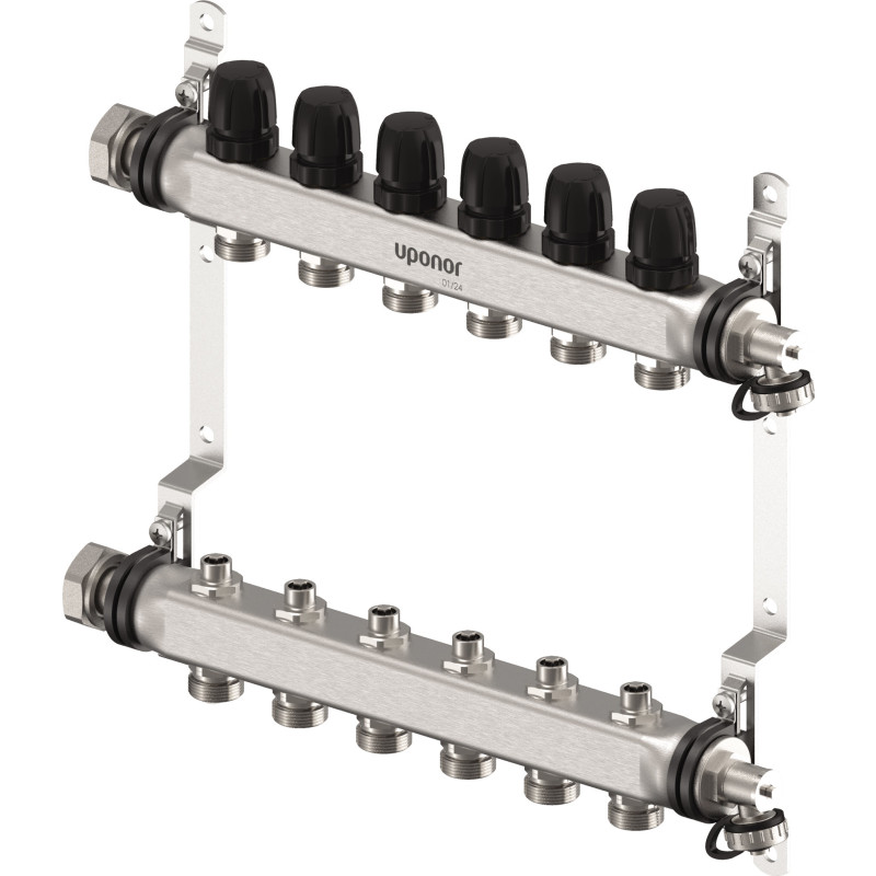 Uponor Vario S 1" gulvvarme fordelerrør, 6 kredse