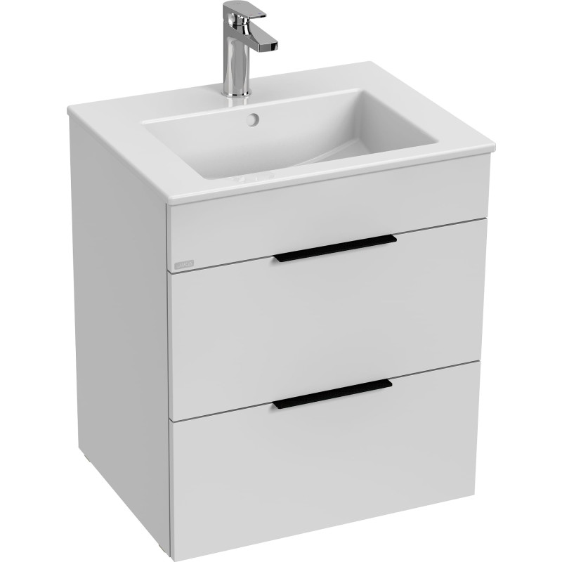 LAUFEN Jika Cube møbelpakke - H607 x B550 x D430 mm. Leveres samlet med 2 skuffer og sorte greb. Skufferne er med softclose.