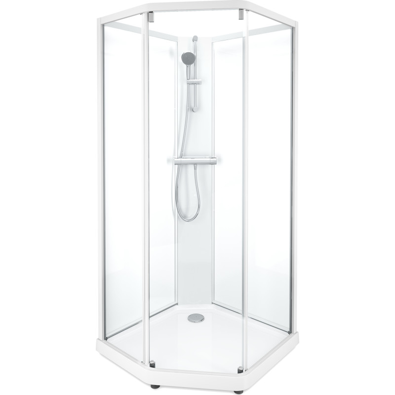Contura Shower Showerama brusekabine-pakke, 100x100 cm, hvid profil, klart/frostet glas