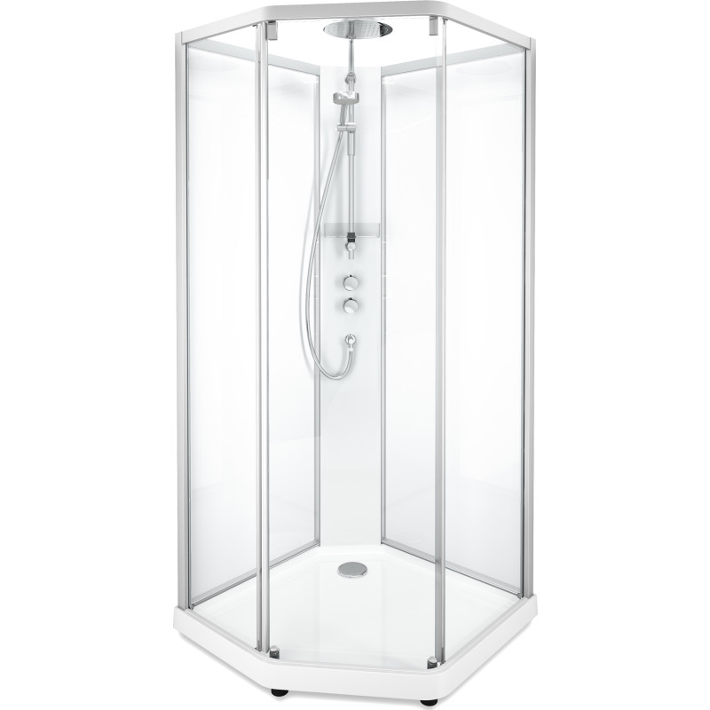 Contura Shower Showerama brusekabine-pakke, 100x100 cm, børstet aluminiums profil, klart glas