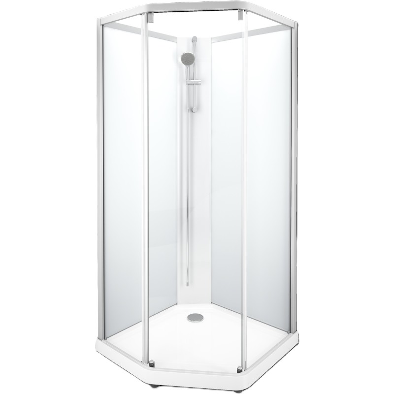 Contura Showerama brusekabine-pakke, 100x100 cm, børstet aluminiums profil, klart/frostet glas