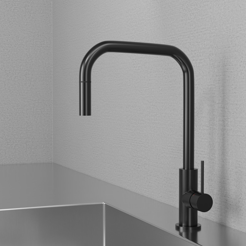 Scandtap Accent Square køkkenarmatur, udtrækstud, børstet sort