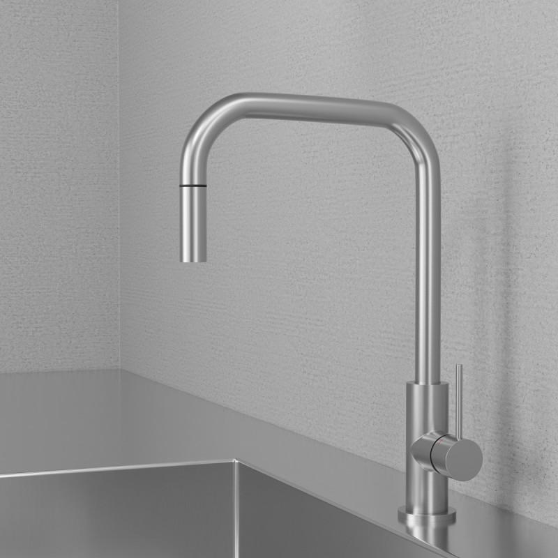Scandtap Accent Square k&ouml;ksblandare, utdragbar pip, borstat st&aring;l