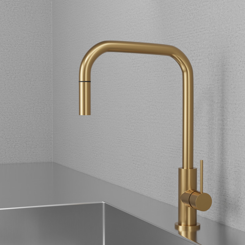 Scandtap Accent Square k&ouml;ksblandare, utdragbar pip, borstad m&auml;ssing