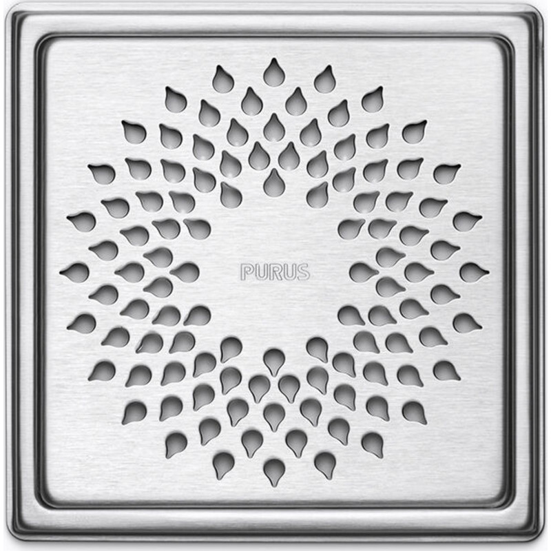 Purus Drop afløbsrist, rist og ramme, 154x154 mm, rustfrit stål