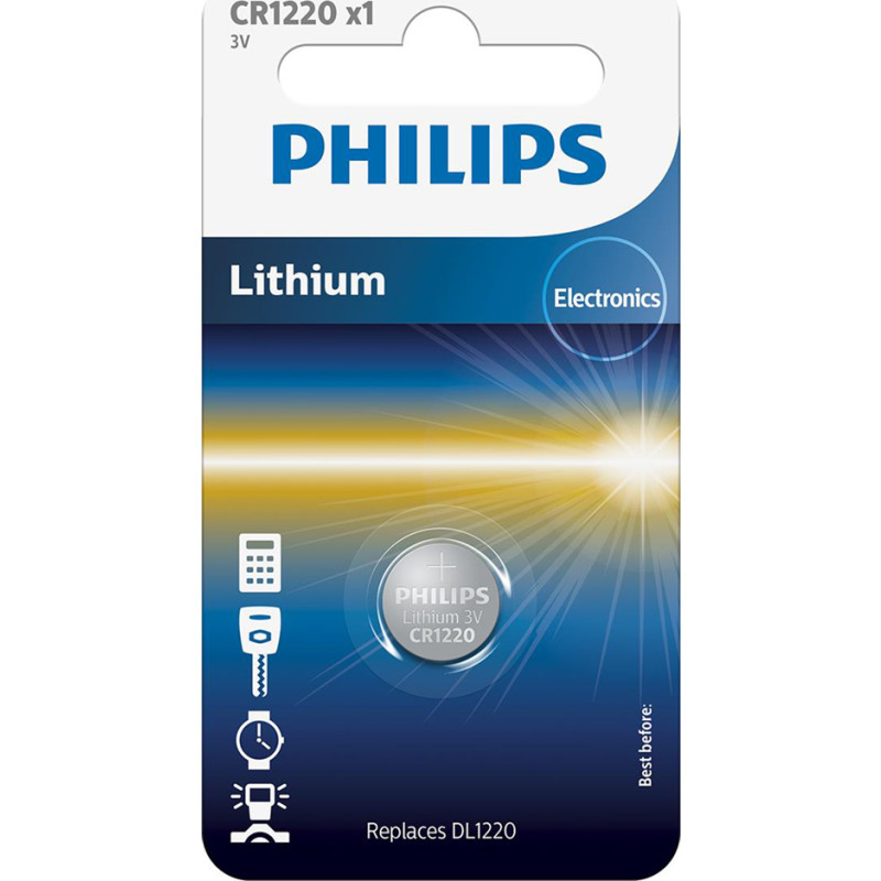 PHILIPS Lithium knapcellebatteri, CR1220 1 stk.