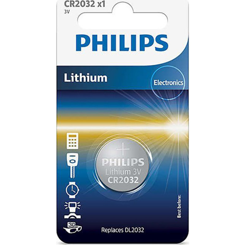 PHILIPS Lithium knapcellebatteri, CR2032, 1 stk.