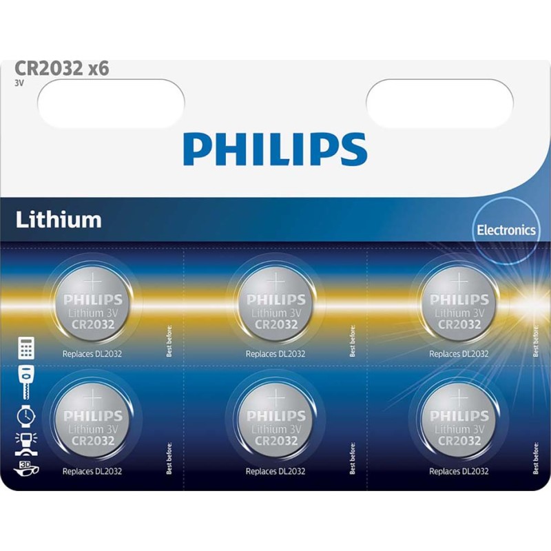 Philips Lithium CR2032 batterier, 6 stk.