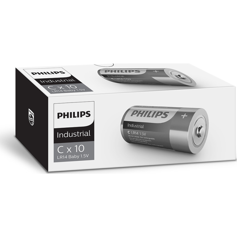 Philips Industrial Alkaline C batterier, 10 stk.