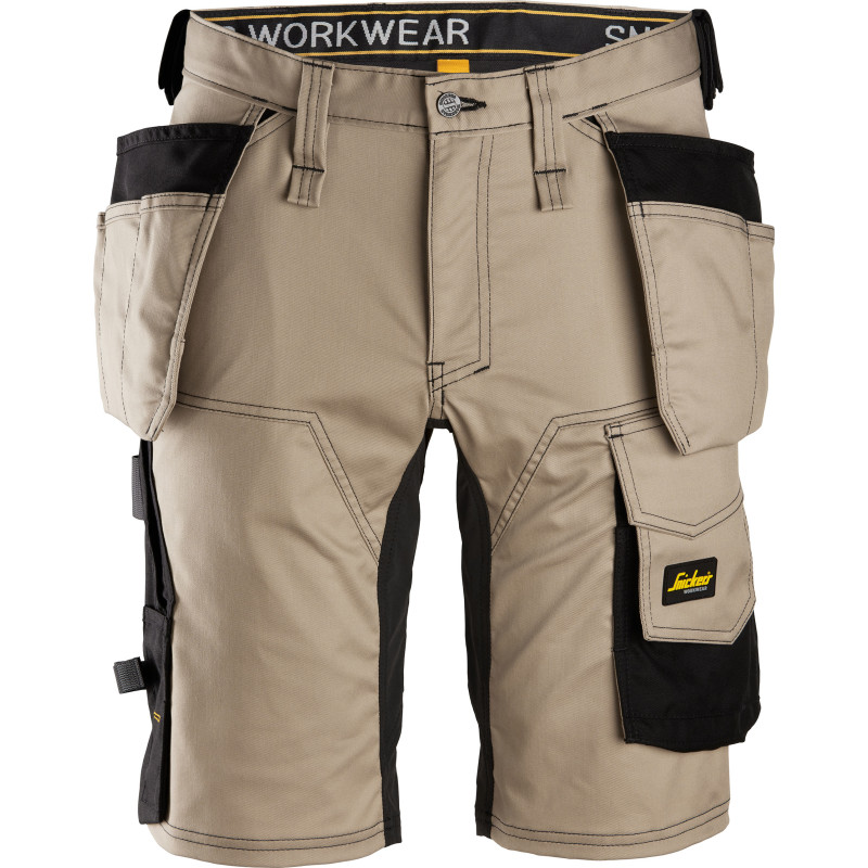 Snickers 6141 AllroundWork håndværkershorts med stretch, khaki/sort, str. 46