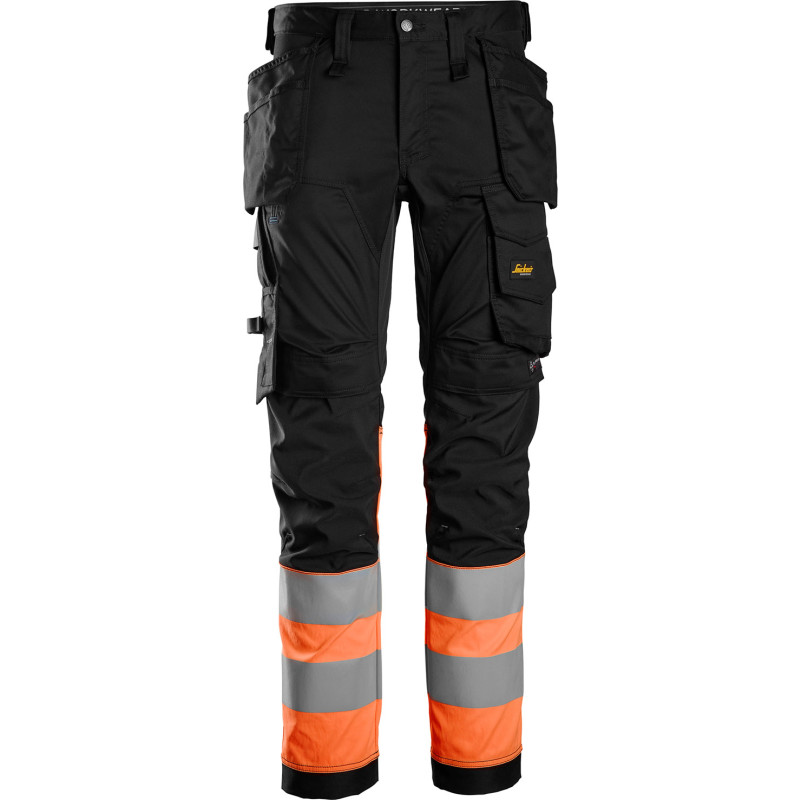Snickers 6234 AllroundWork arbetsbyxor med stretch, svart/hi-vis orange, st 258