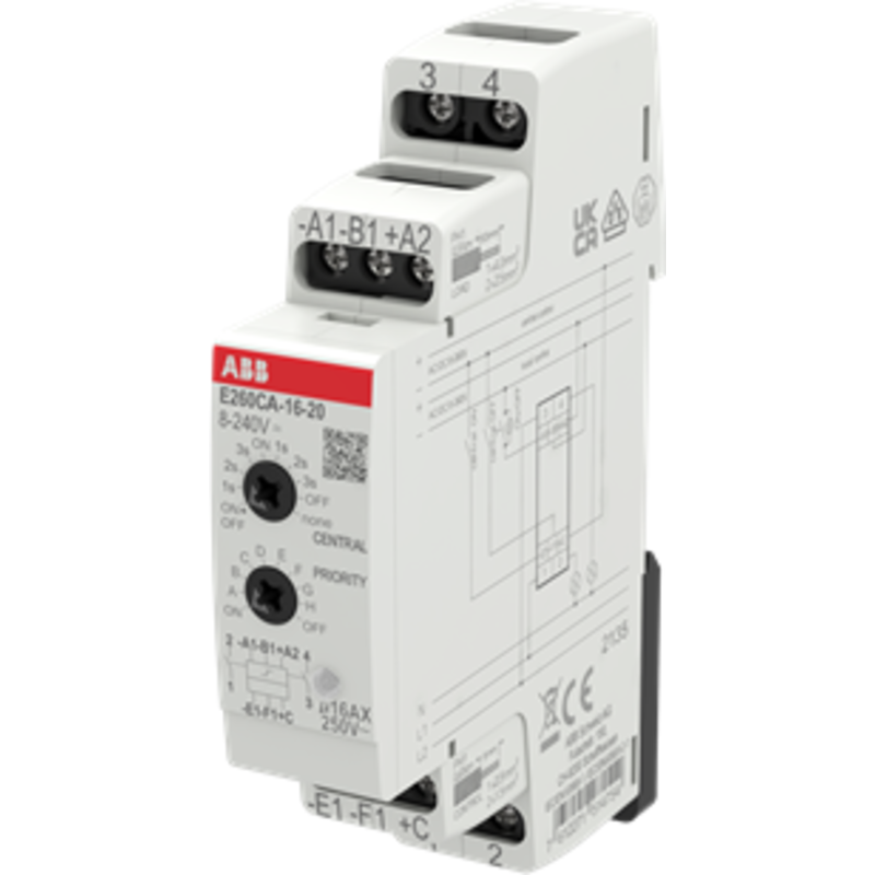 ABB kiprelæ, 2 NO, central justerbar, AC, 16A, 8-230V