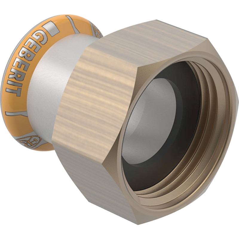 Geberit Mapress Therm rustfri overgangsmuffe, med omløber, til varmeanlæg, 15 mm x 1/2"