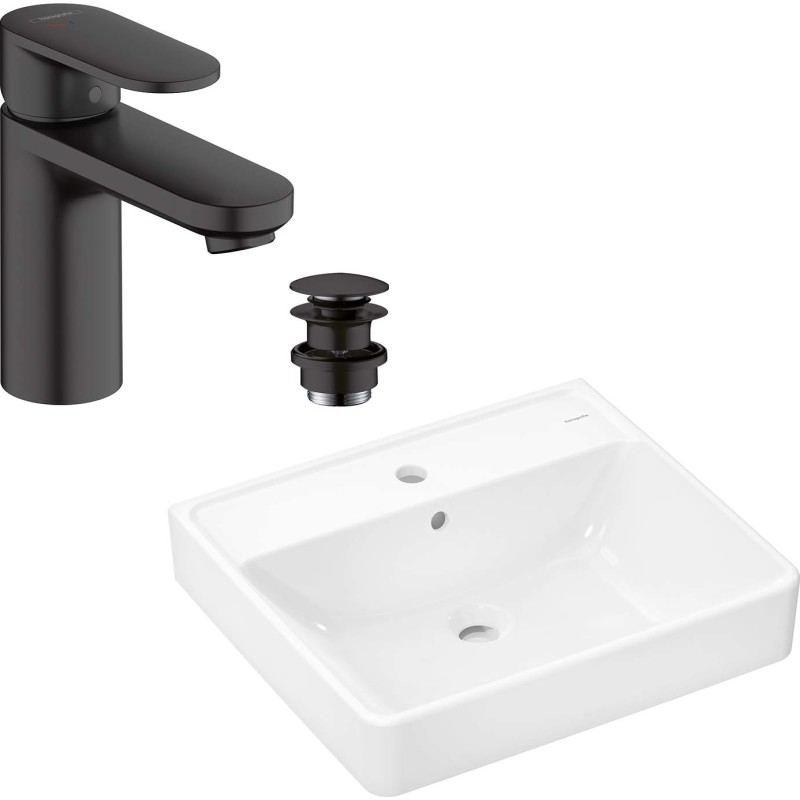 Hansgrohe Xanuia Q håndvask-pakke, 55x48 cm, hvid/sort